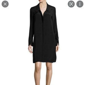 Halston Heritage black silk viscose deep shirt dress with wide cuffs size 6